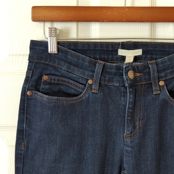 Eileen Fisher Dark Wash Organic Cotton Mid Rise Ankle Cropped Skinny Jeans 2 - Picture 11 of 14